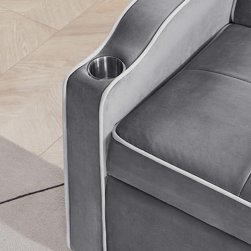 Black Velvet Convertible Futon Couch with USB Ports E2665