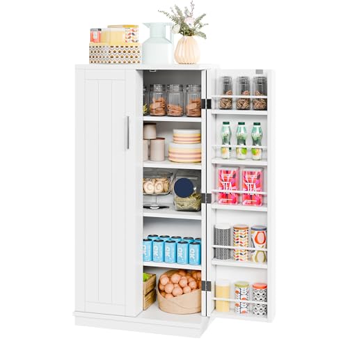 Black Wooden Pantry Cabinet with Doors and Adjustable Shelves T305923
