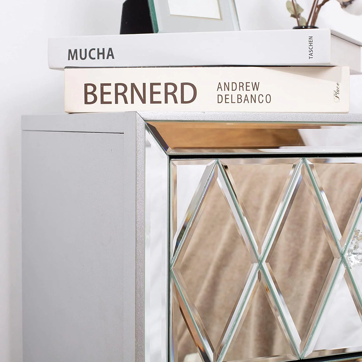 2-Drawer Mirrored End Table Nightstand H734