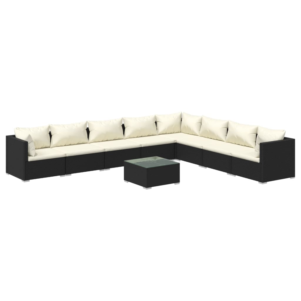 9 Piece Patio Set with Cushions Poly Rattan Black I43278