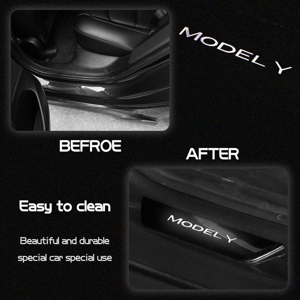 Door Sill Protector with LED Light, 4 Pieces Front/Rear Sill Plate Protector W269