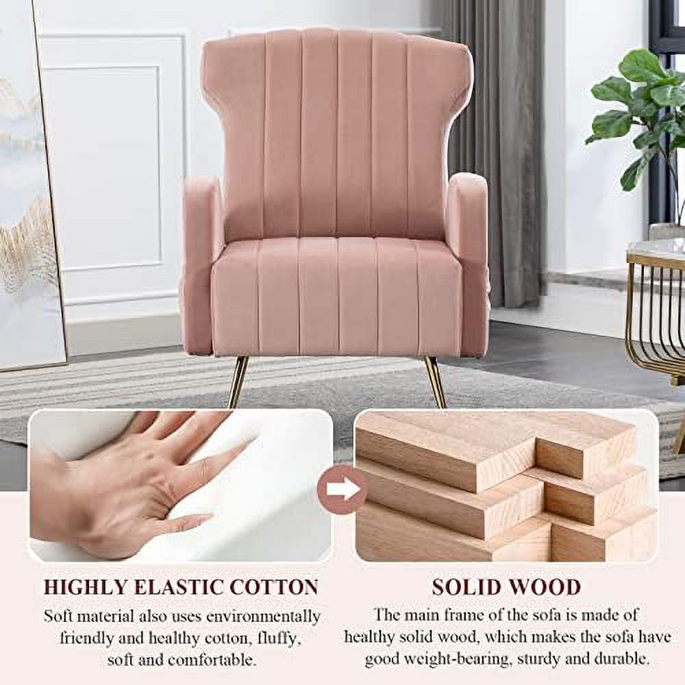 Brown Velvet Wing Back Accent Chair with Metal Gold Legs M99051