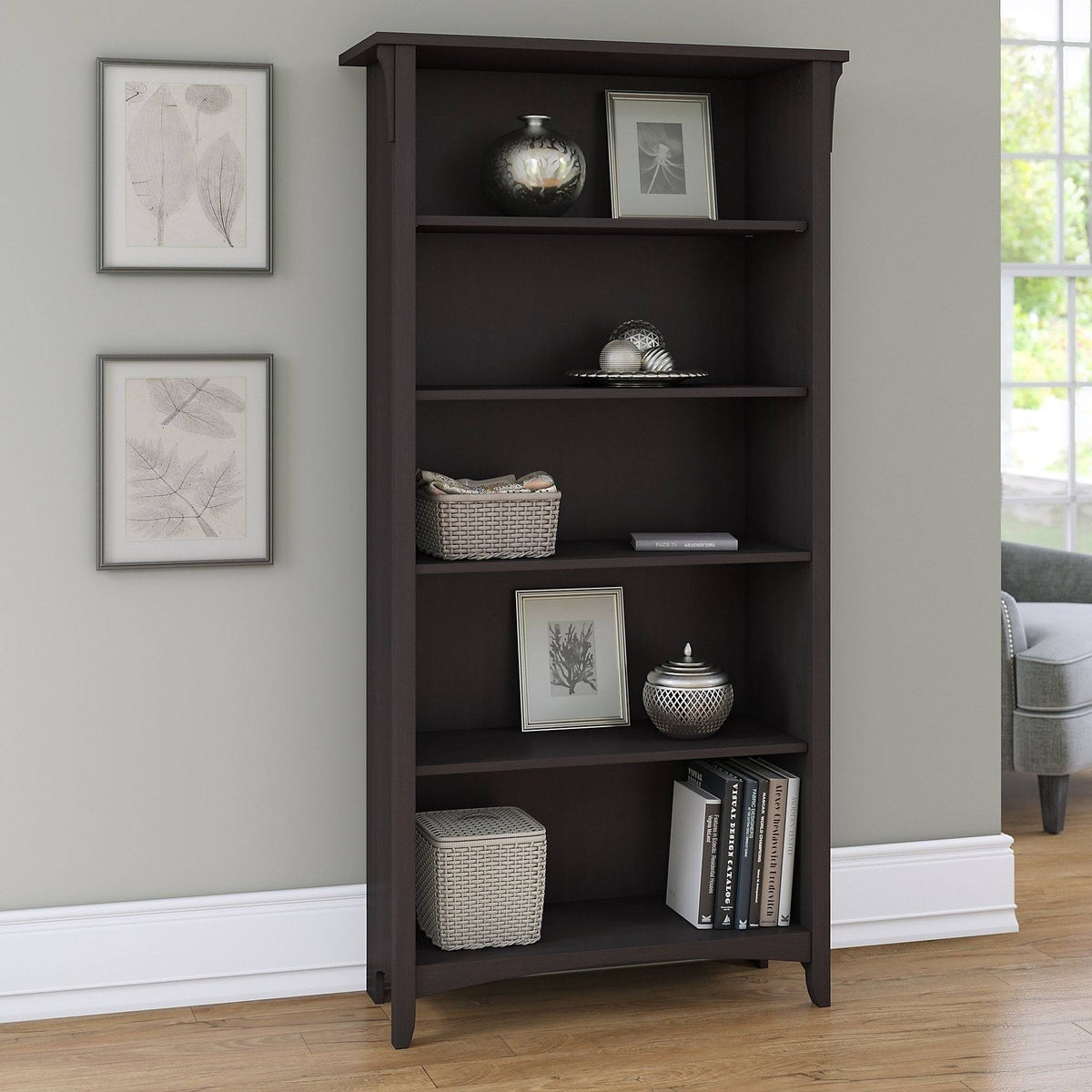5 Shelf Bookcase Vintage Black V60528