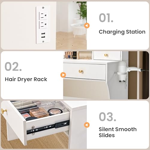 Vanity Desk with 8 Drawers and 3 Lighting Modes Z74724