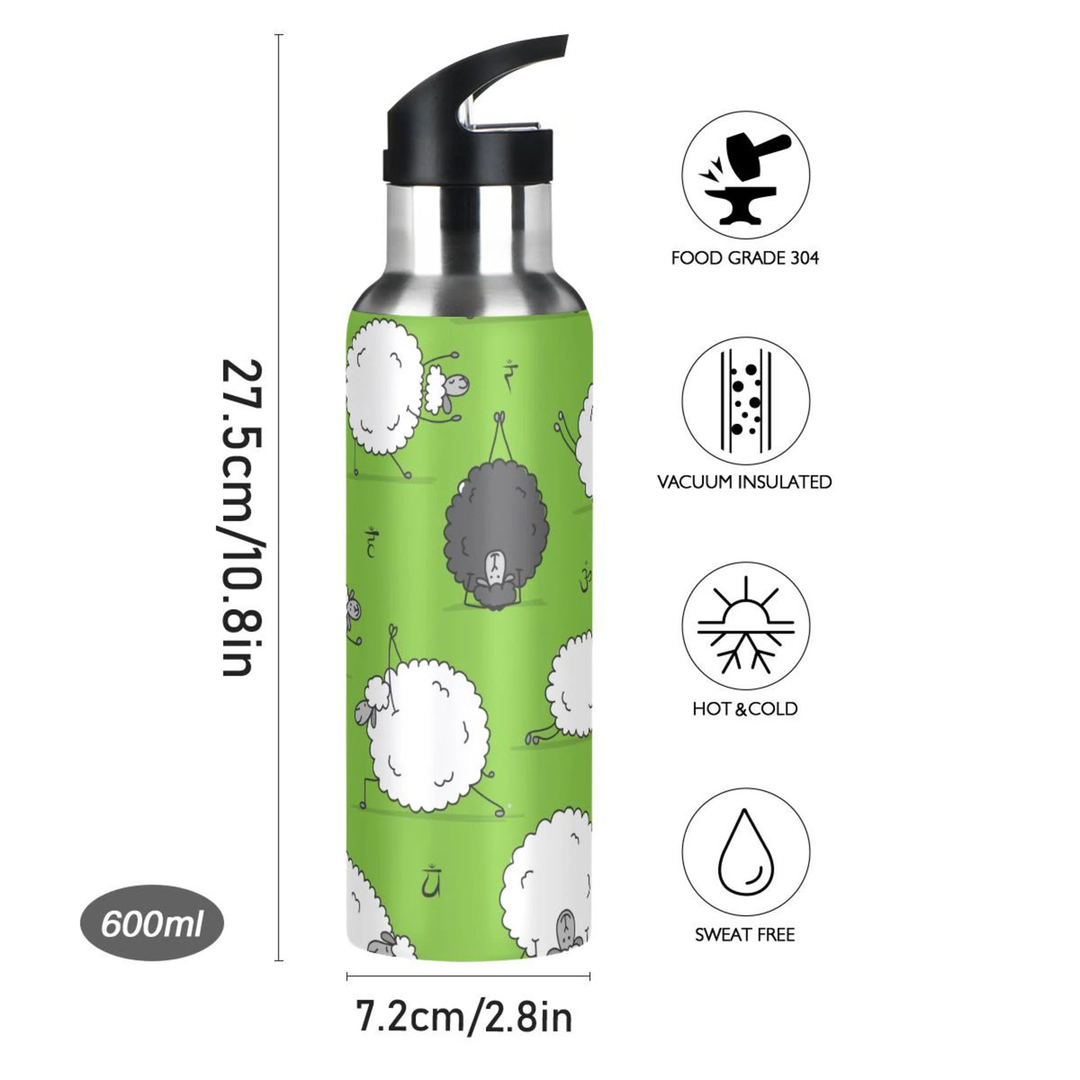 Green Stainless Steel Insulated Water Bottle with Straw Lid K20136