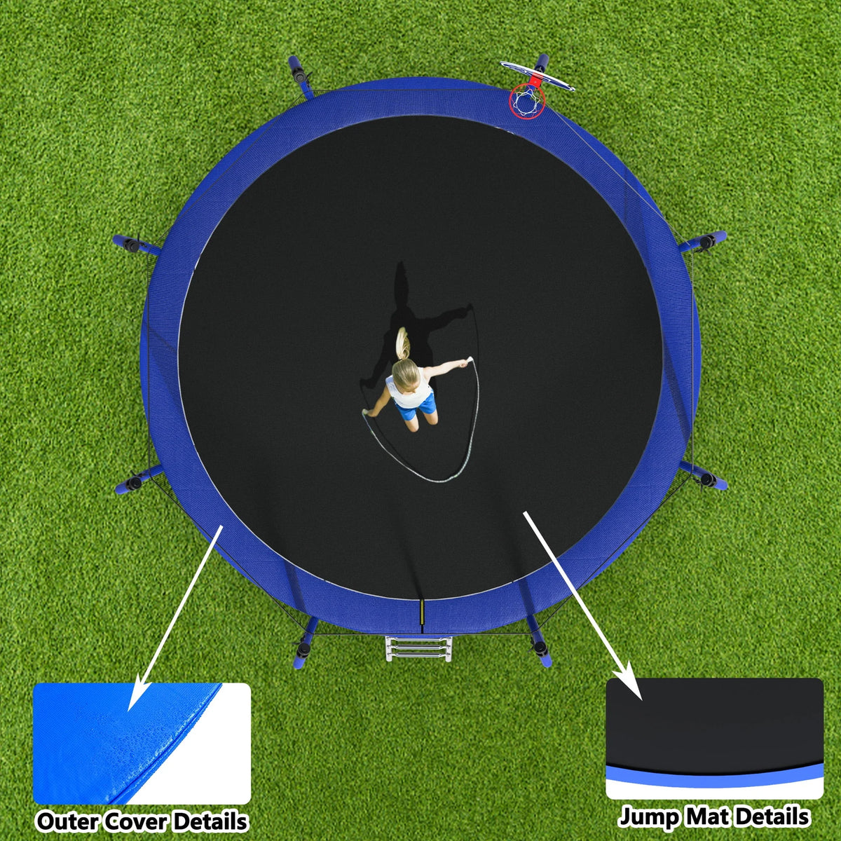 14FT Trampoline with Enclosure, Ladder, Basketball Hoop, Ball L964