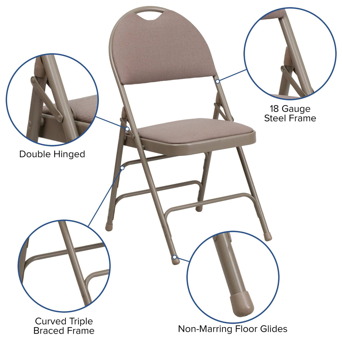 Beige Fabric Metal Folding Chair V531956