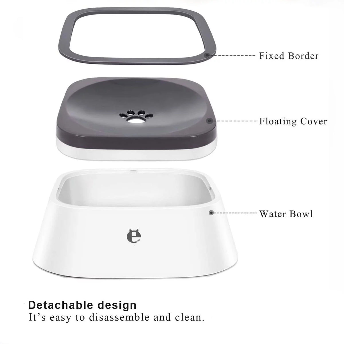 35OZ No-Spill Slow Water Feeder Dog Bowl GREY H4569