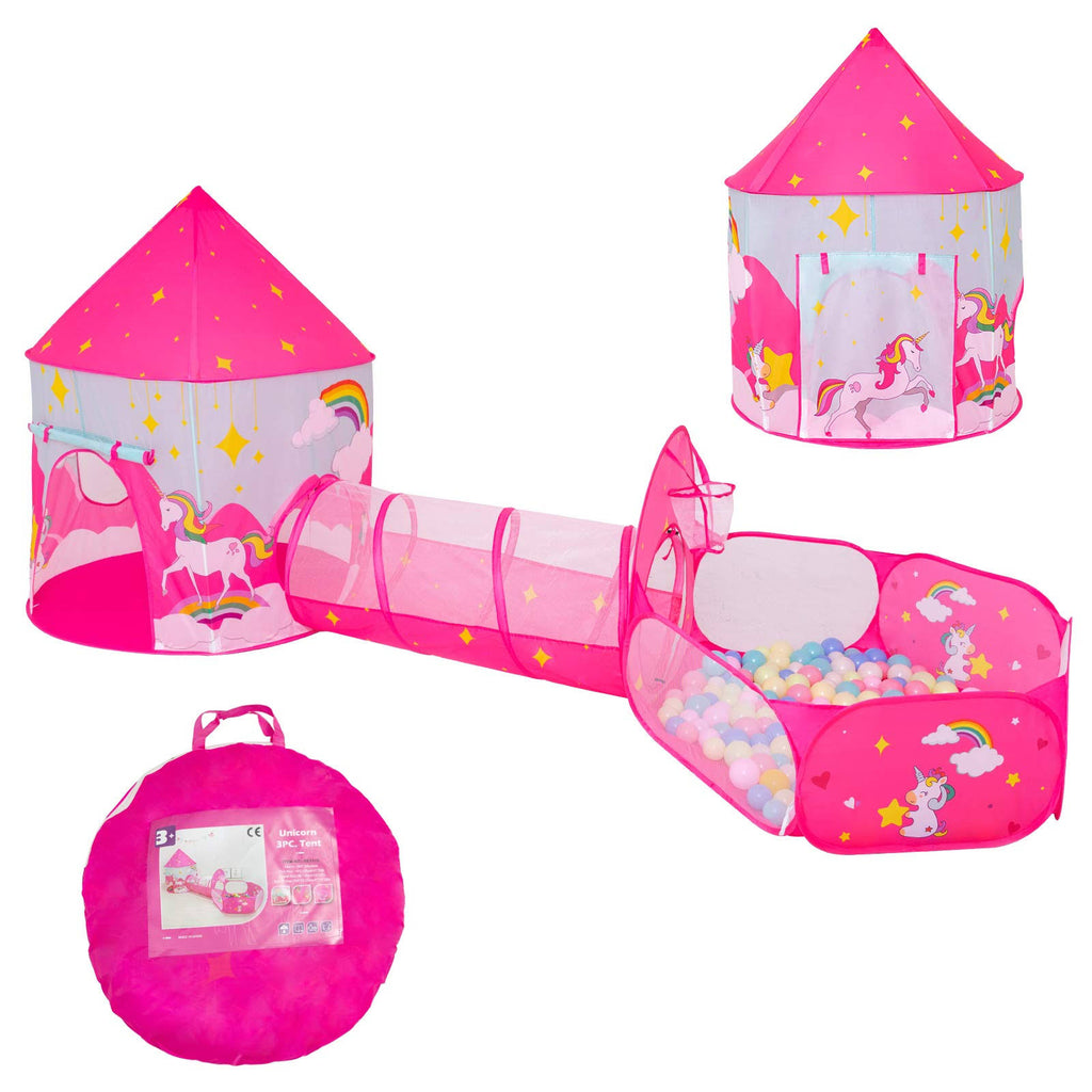 3pcs Kids Play Tent, Crawl Tunnel & Ball Pit with Basketball Hoop U3611