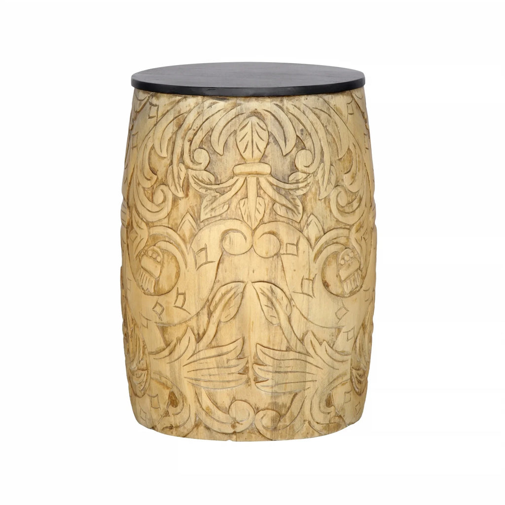 Solid Mango Wood Round Drum End Table G921347