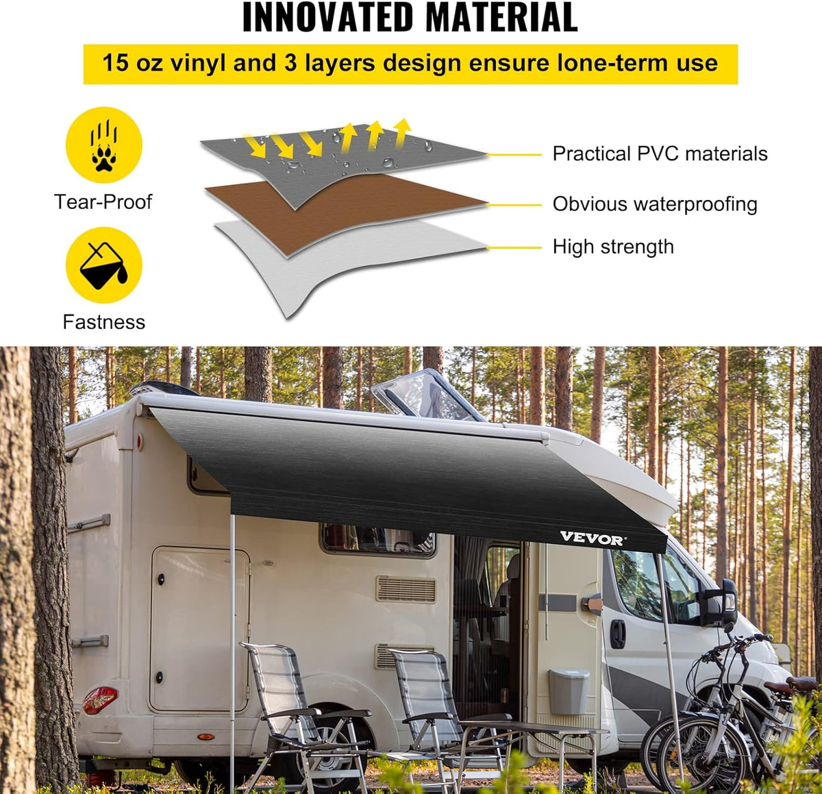 Charcoal 18 FT Vinyl RV Awning Replacement Fabric U97745
