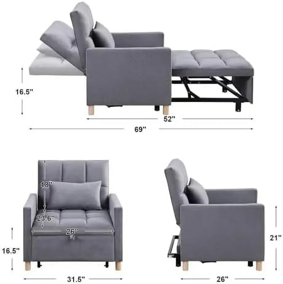 Convertible Velvet Sleeper Sofa Chair Bed Y98533