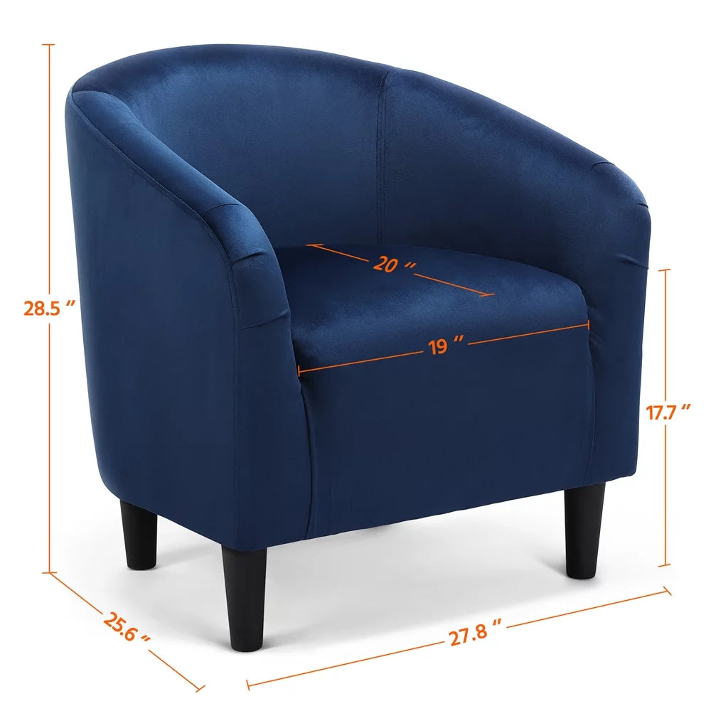 Navy Blue Velvet Upholstered Barrel Chair S824