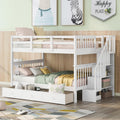 White Full Over Full Wooden Bunk Bed with Stairs and Storage Drawers N1942