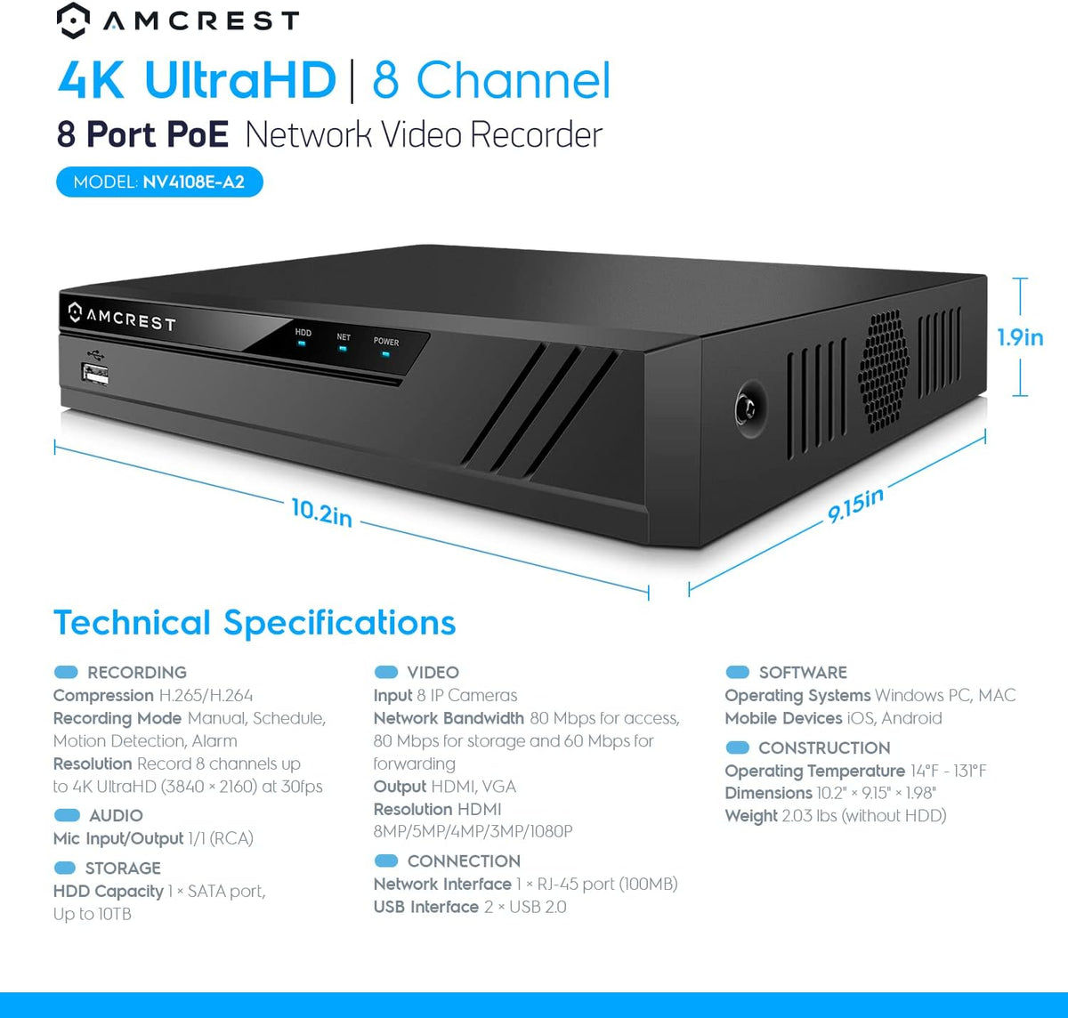 4K 8CH POE Network Video Recorder Y554265