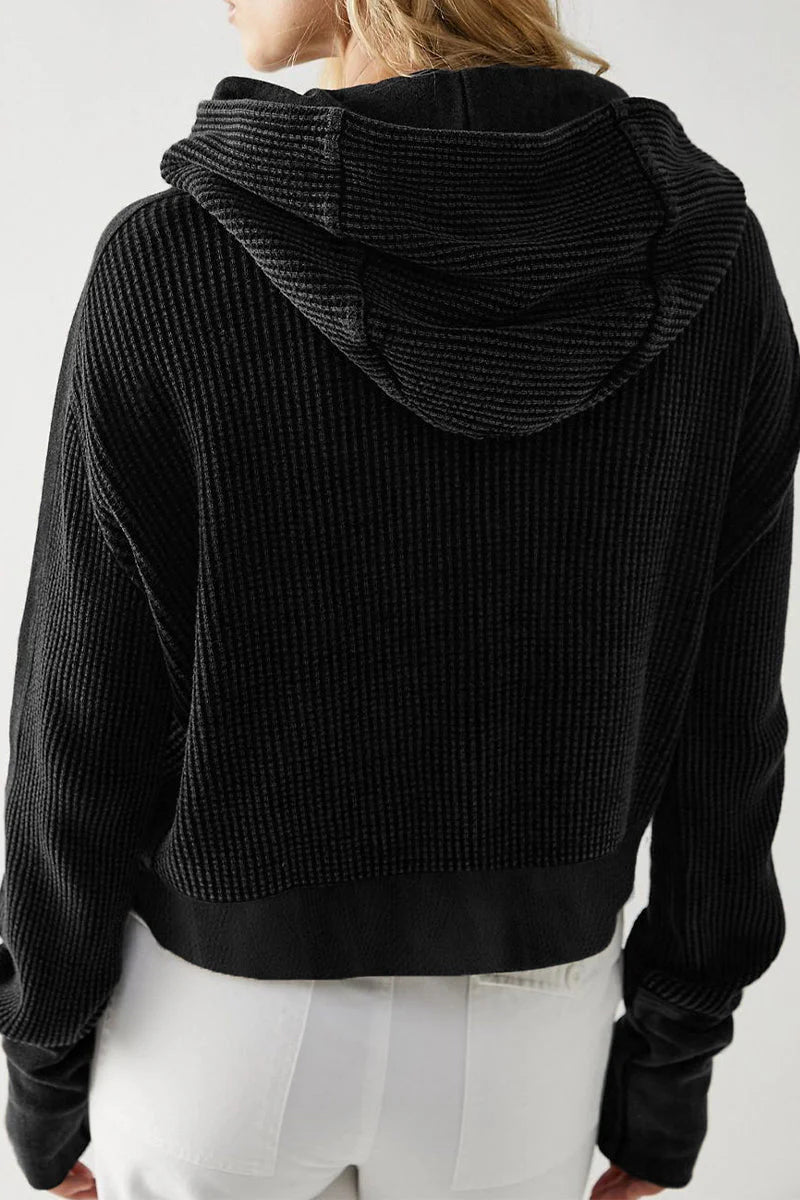 Solid Zipper Hooded Collar Outerwear V379962