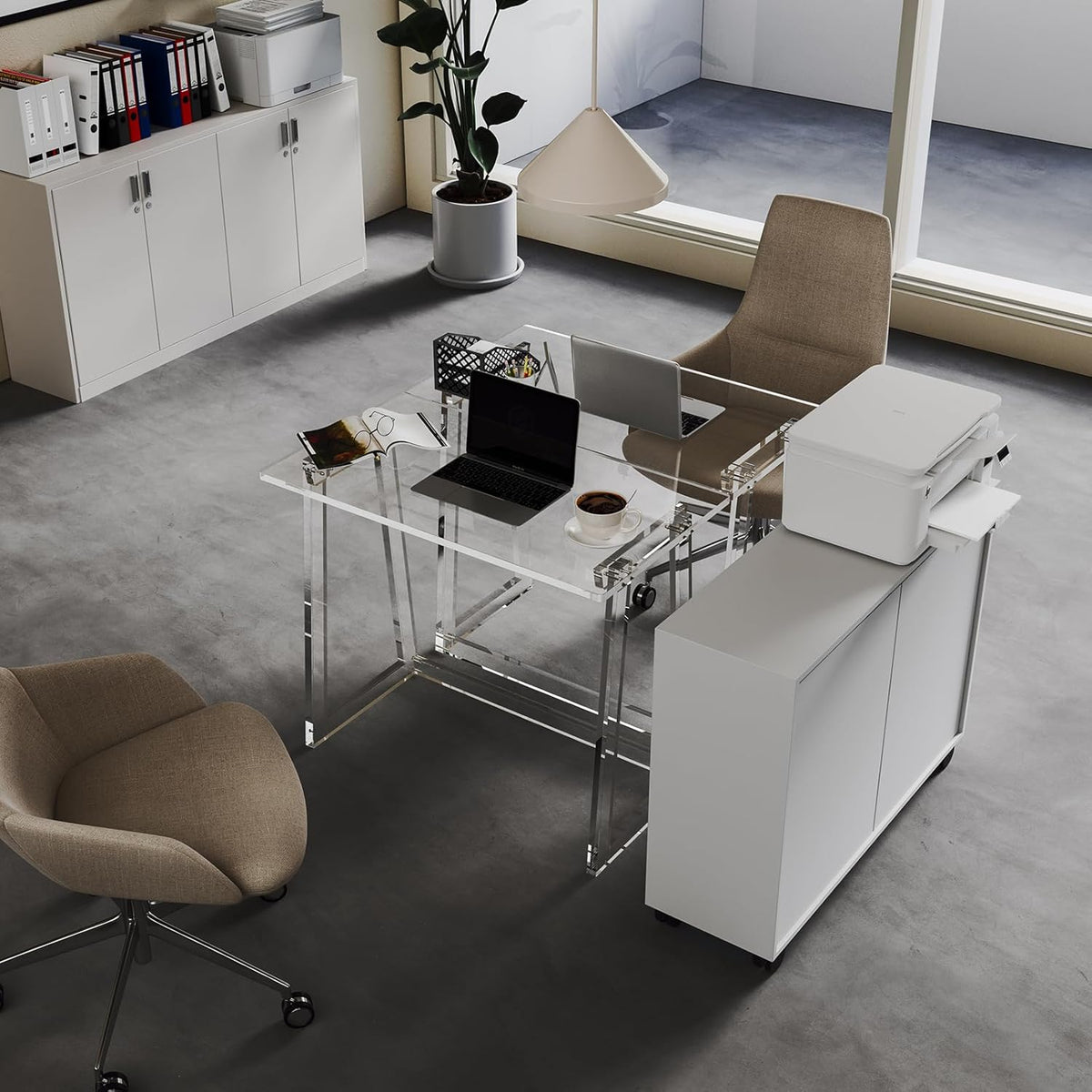 Clear Acrylic Desk 35.4 Inch with Trapezoid-shaped Legs I239