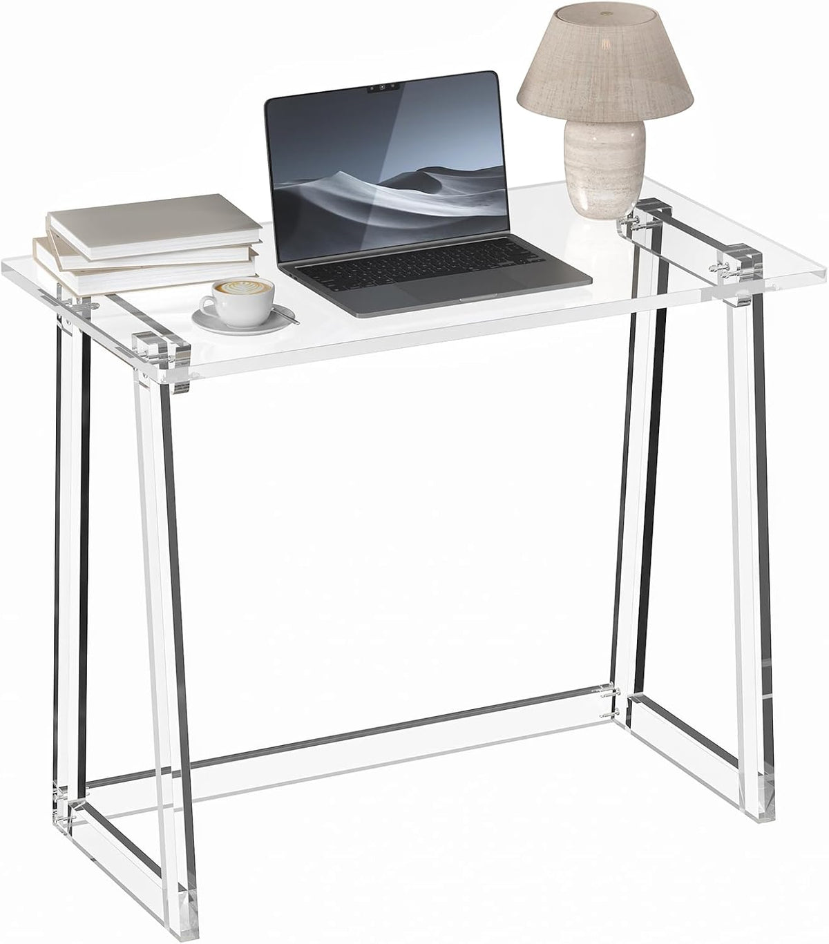 Clear Acrylic Desk 35.4 Inch with Trapezoid-shaped Legs I239