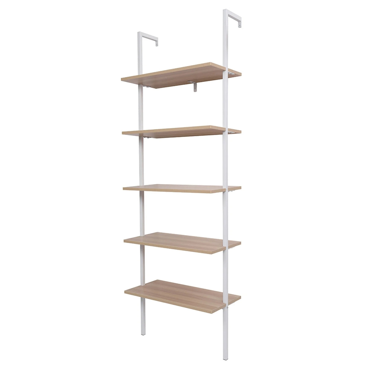 5-Shelf Wood Ladder Bookcase Walnut and White M534