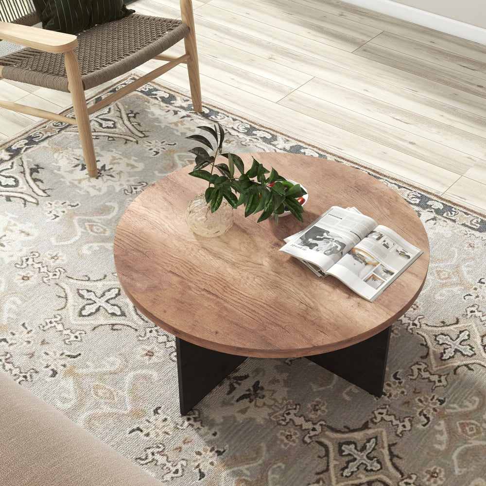 Modern Retro Round Coffee Table 35 Inches Rustic Brown M245697