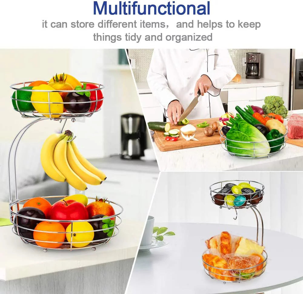 2 Tier Metal Wire Fruit Basket with Banana Hanger O5038