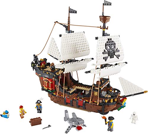 LEGO Creator 3 in 1 Pirate Ship Building Set, 4 Minifigures, Shark Toy, Ages 9+ P91074