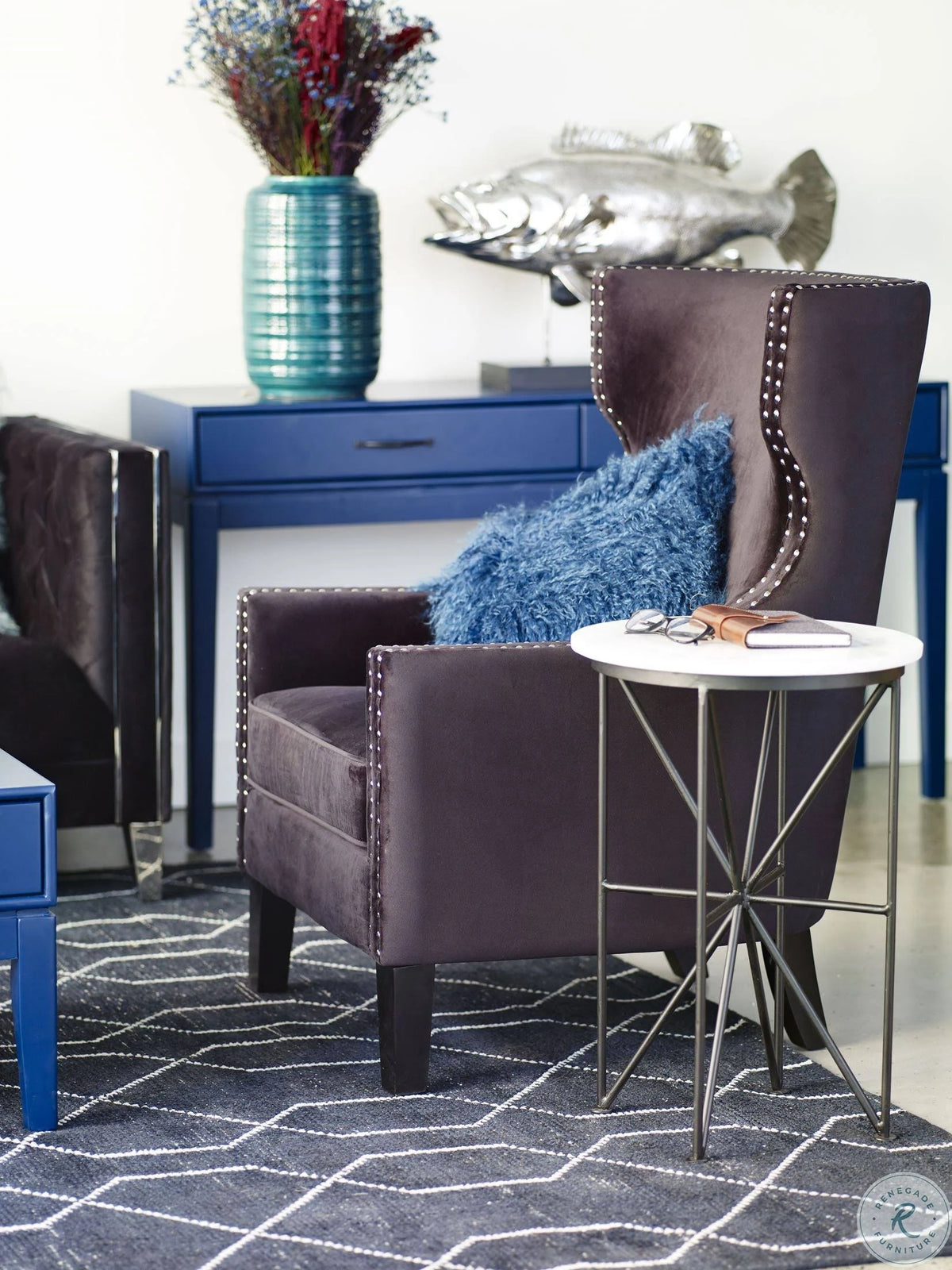 Black Velvet Arm Chair N21230