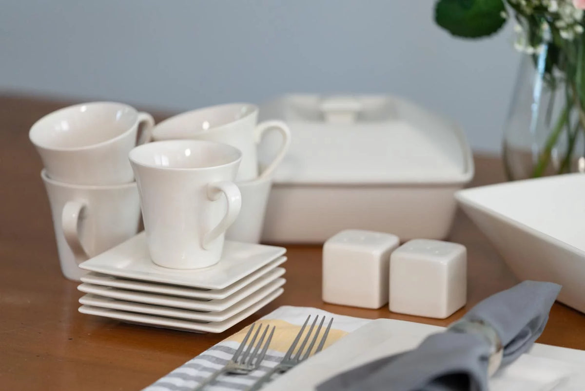 45-Piece Cream White Stoneware Dinnerware Set B58632