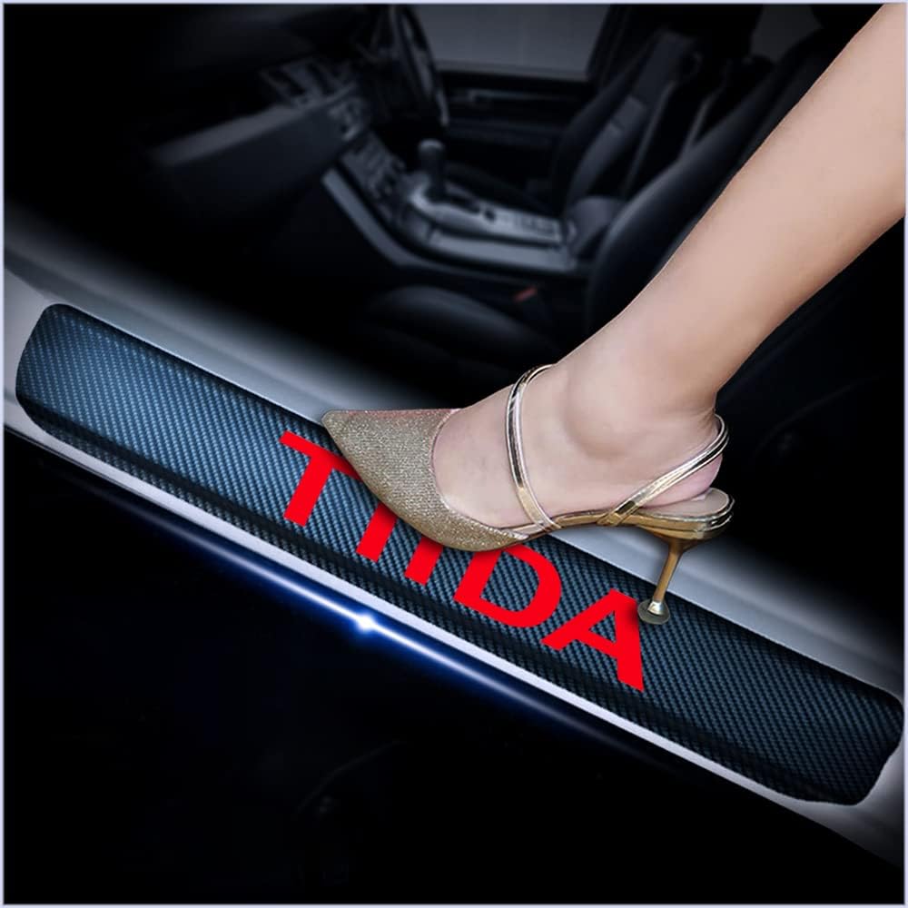 4Pcs Car Door Sill Scuff Plate Cover Carbon Fiber Sticker Orange O32846
