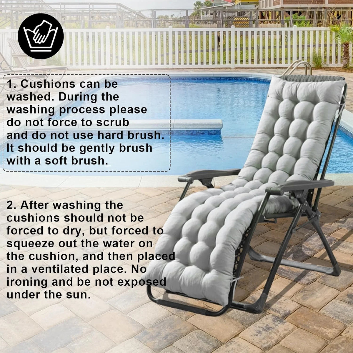 61in Gray Padded Patio Lounger Cushion X234924