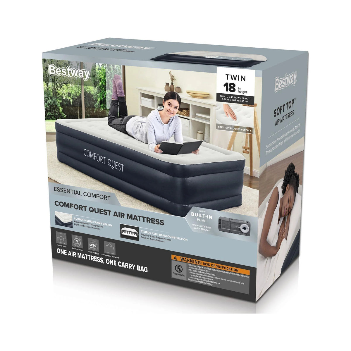 18" Twin Air Mattress with Built-in Pump W433