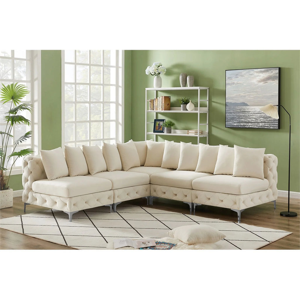 Cream Velvet Modular Sectional C4552