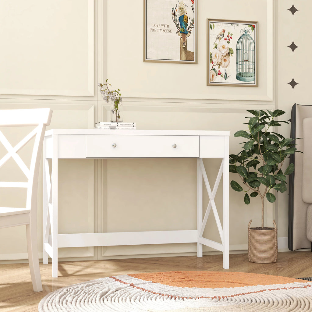 White Work Study Desk with Storage Drawer K719