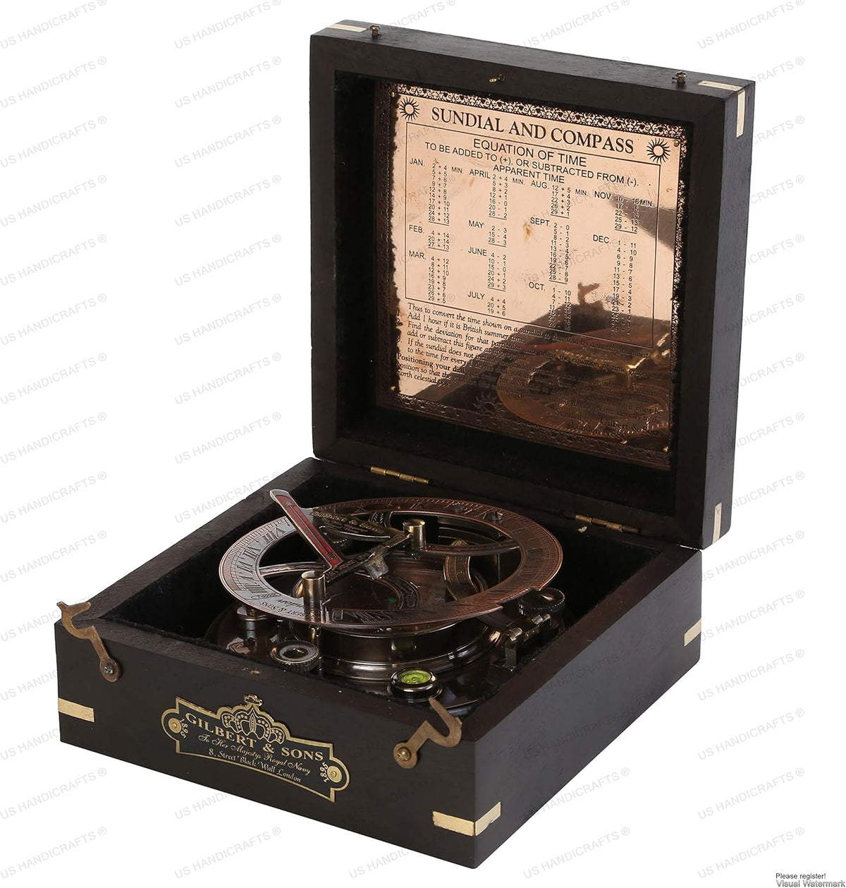 Sundial Compass Black Wooden Case Engraved Brass Pack of 2 A5234