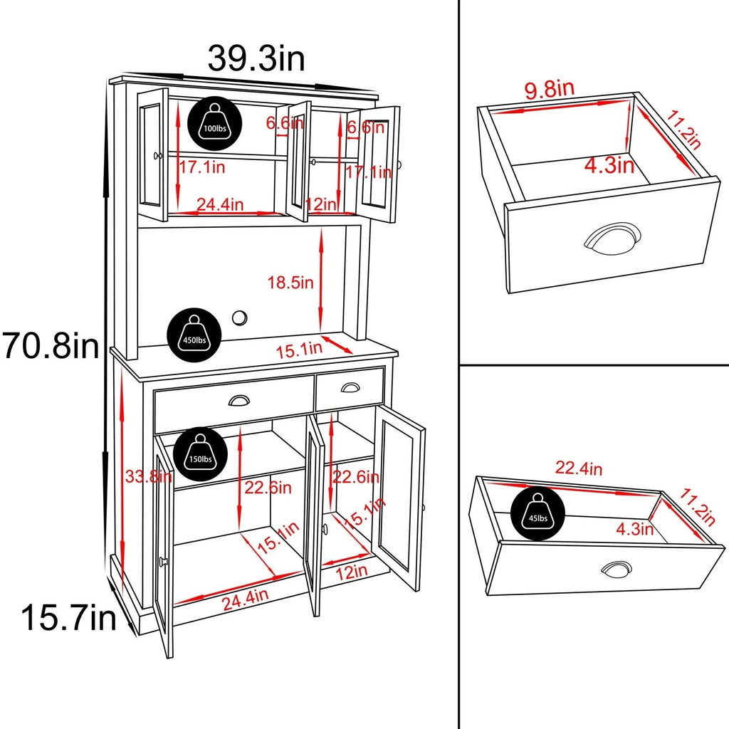 Blue Kitchen Pantry Storage Cabinet with Microwave Stand and Adjustable Shelves V5219