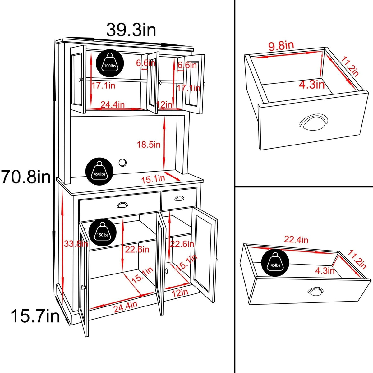 Blue Kitchen Pantry Storage Cabinet with Microwave Stand and Adjustable Shelves V5219