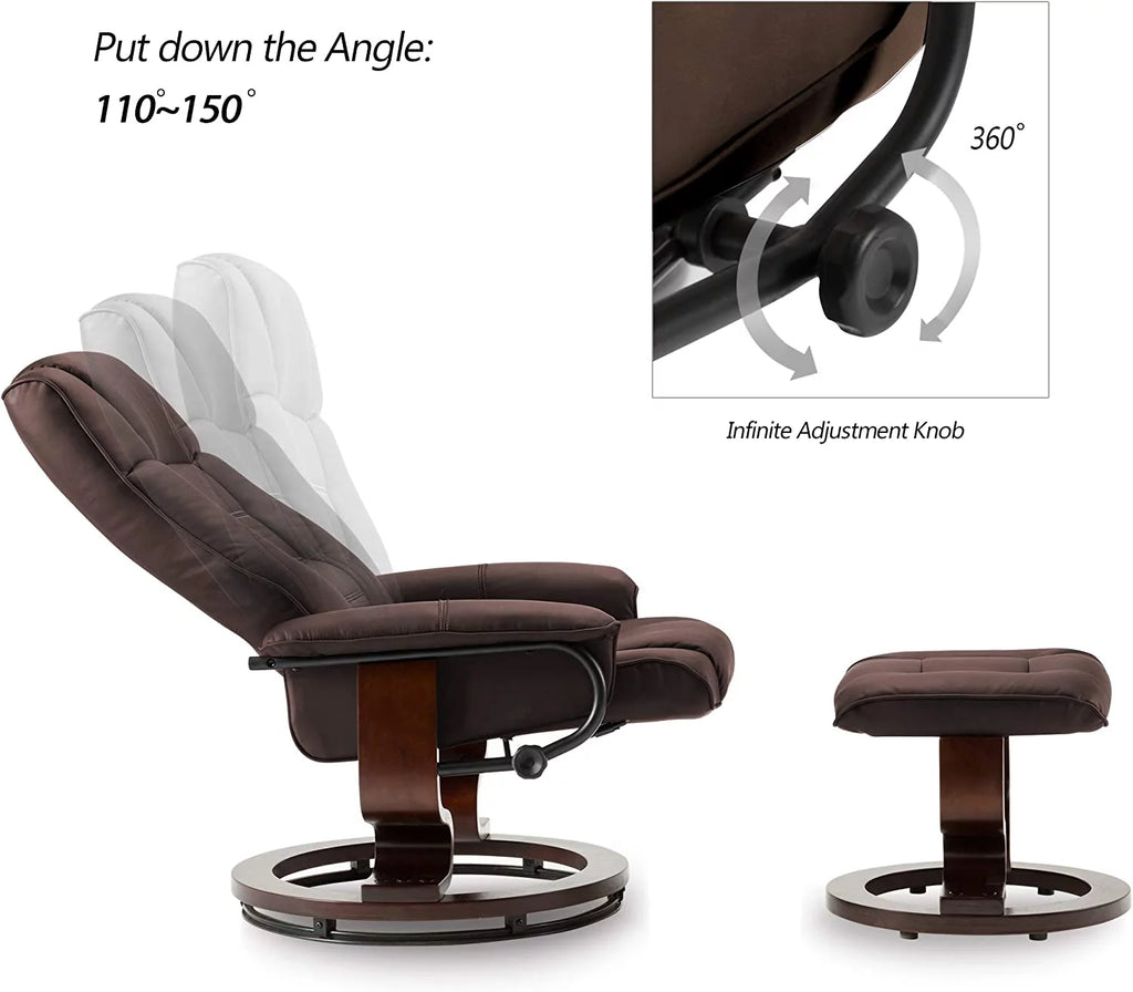 Cream White Faux Leather Swiveling Recliner Chair with Ottoman S94699
