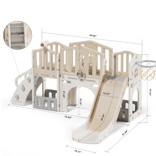 Gray 8 in 1 Toddler Slide Set with Basketball Hoop S4334