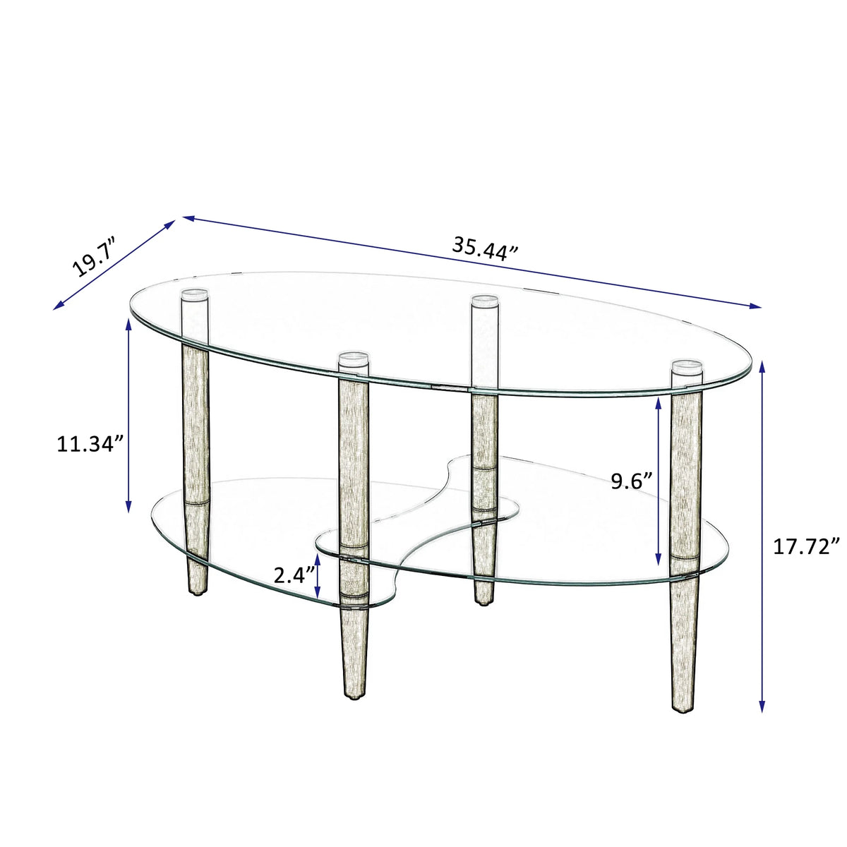 Oval Glass Coffee Table with Storage I1161