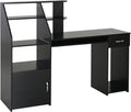 Black Wood Grain Computer Desk with Sliding Keyboard and Storage Shelves L54541