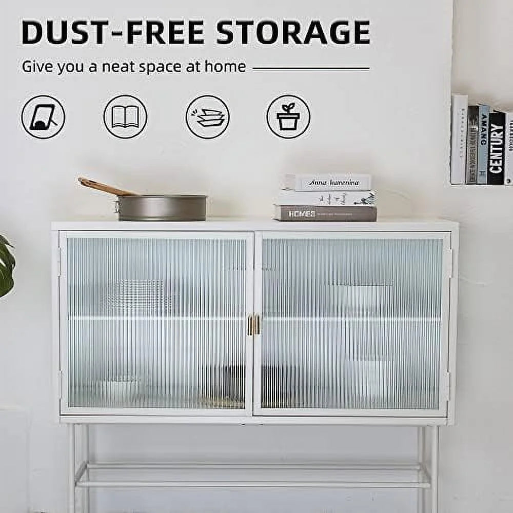 White Fluted Glass Corner Cabinet Sideboard I9012