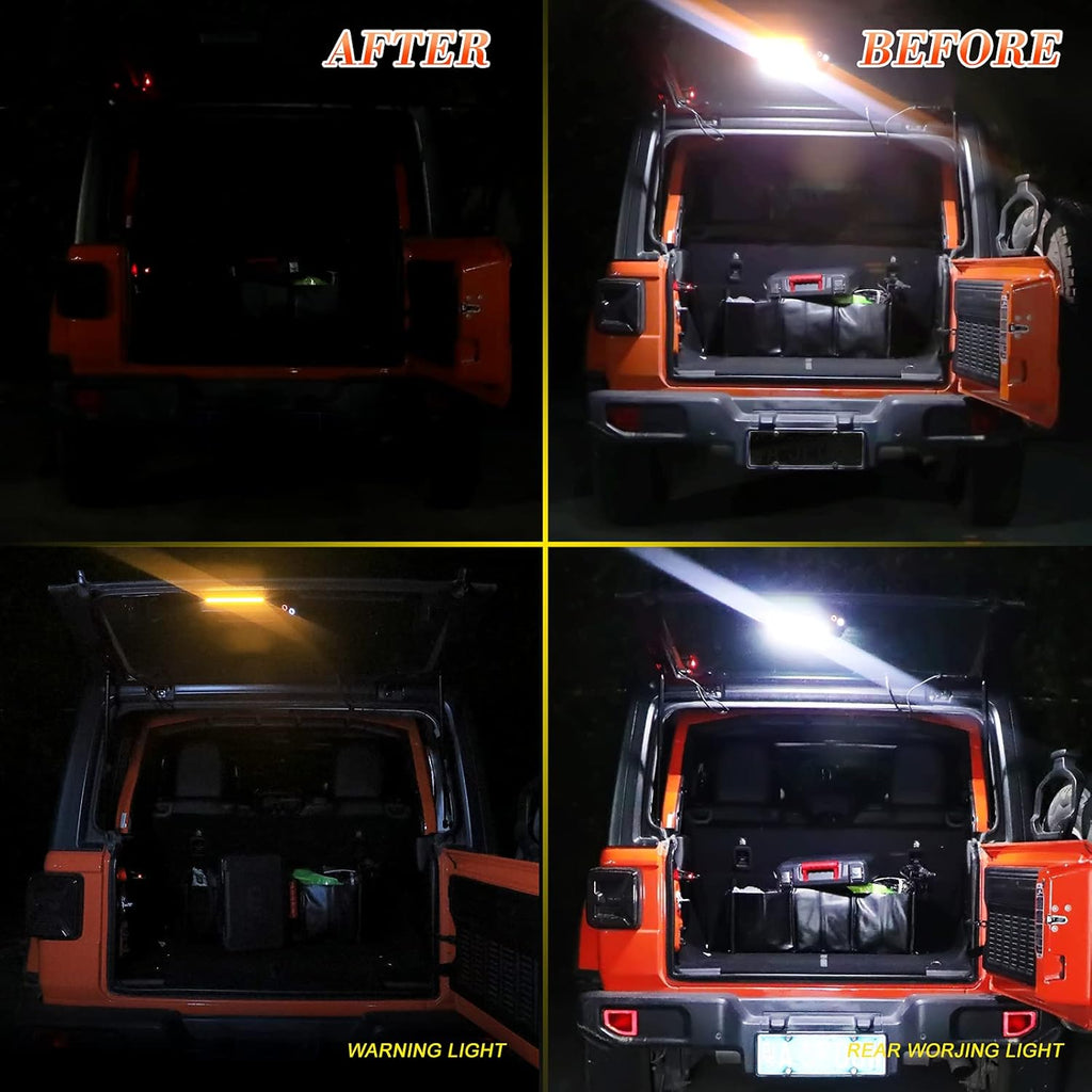 LED Trunk Rear Light Rear Glass Lift Gate Dome Light Compatible with Jeep Wrangler JL JLU 2018 2019 2020 LED Cargo Light with White light and Flash Amber Warning Light E7224