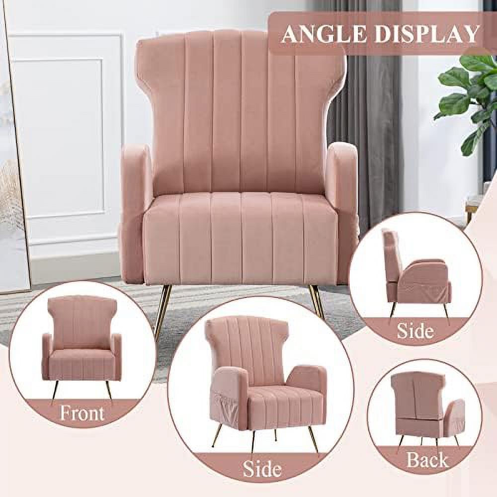 Brown Velvet Wing Back Accent Chair with Metal Gold Legs M99051