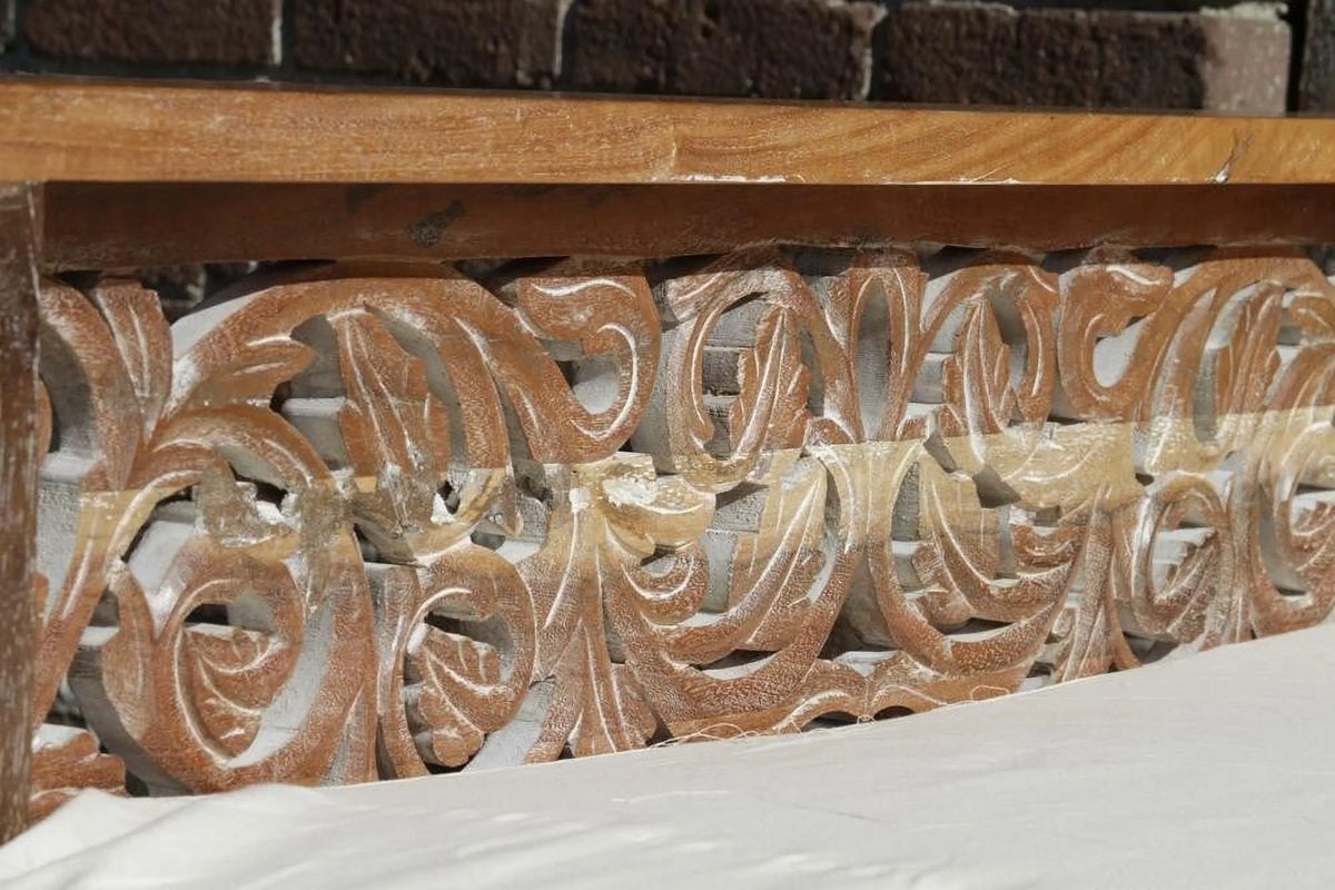 Hand Carved Rustic Floral Daybed Z136