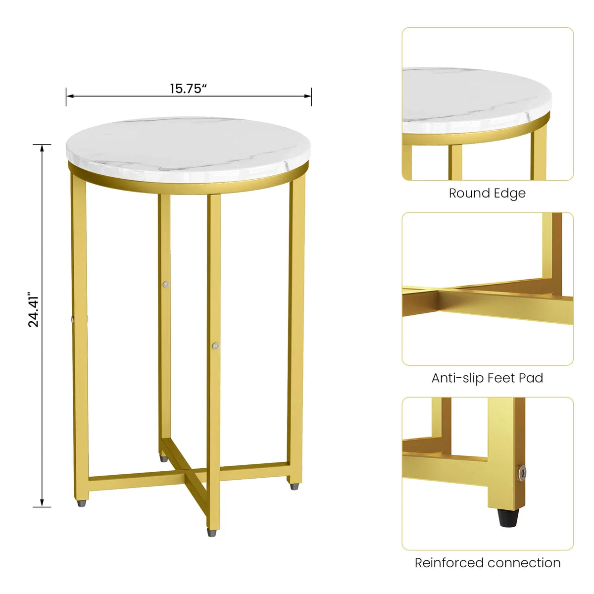 Round Faux Marble Side Table with Metal Frame X222