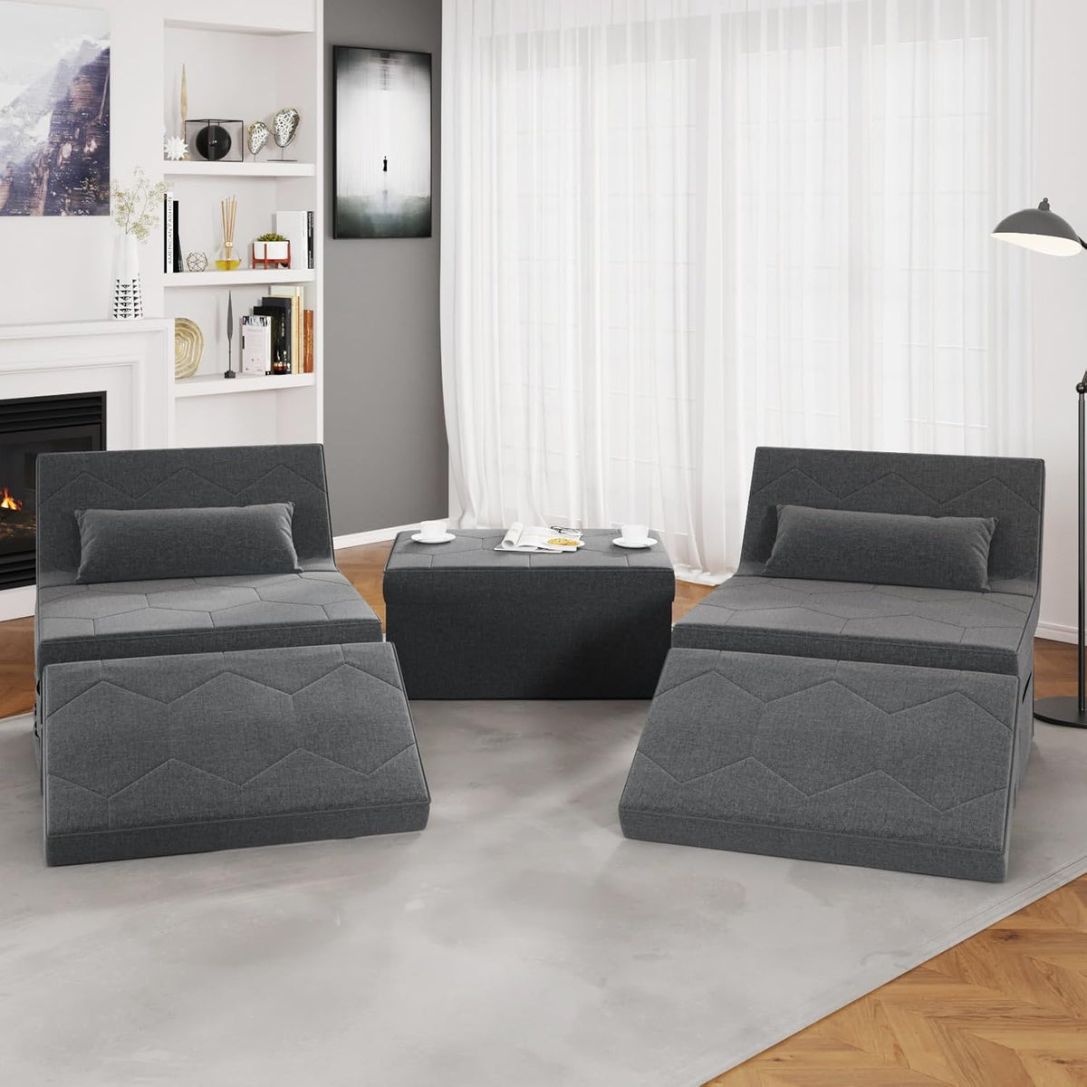 Dark Grey Convertible Sleeper Sofa with Ottoman Bed Z299768