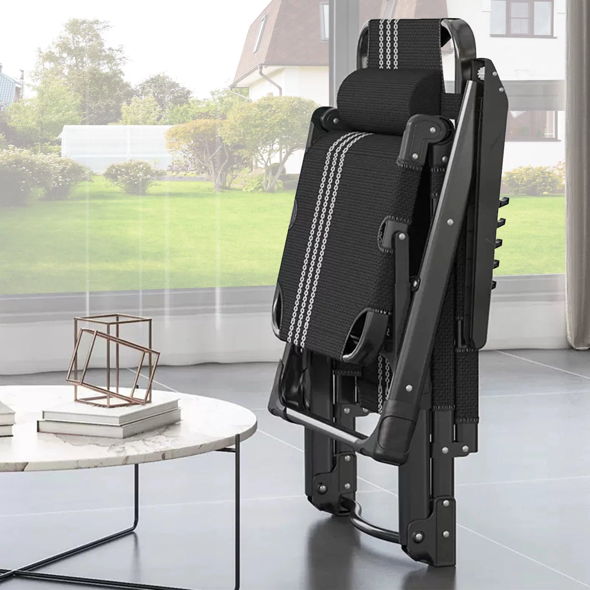 Gray Adjustable Folding Lounge Chair with Pillow N381358