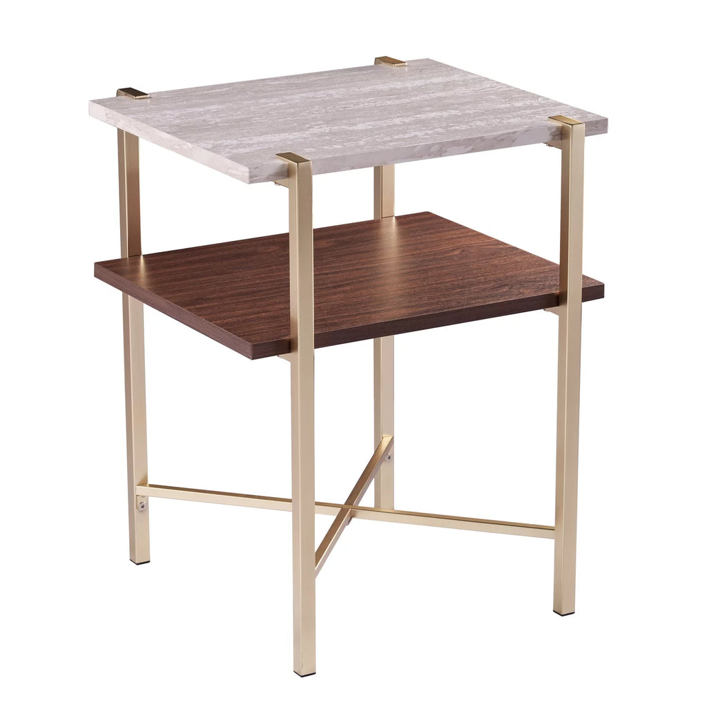 Square Faux Marble End Table with Storage F794