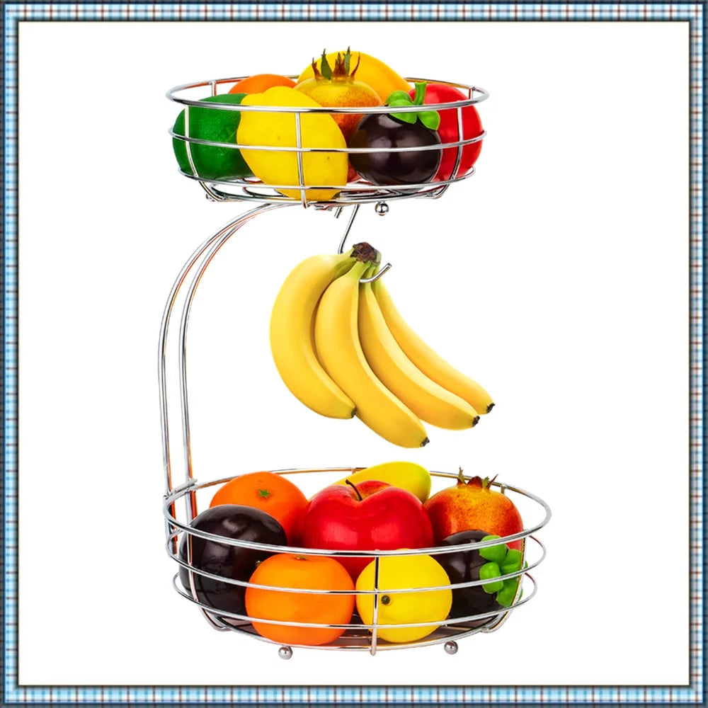 2 Tier Metal Wire Fruit Basket with Banana Hanger O5038