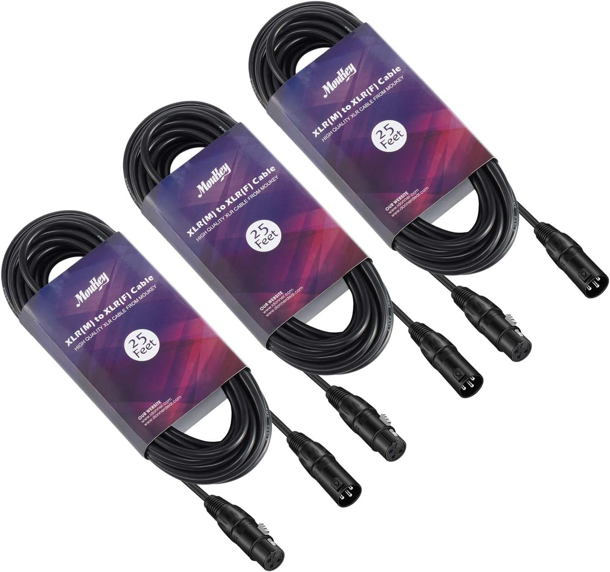 Black 25ft XLR Microphone Cable 3-Pack L783